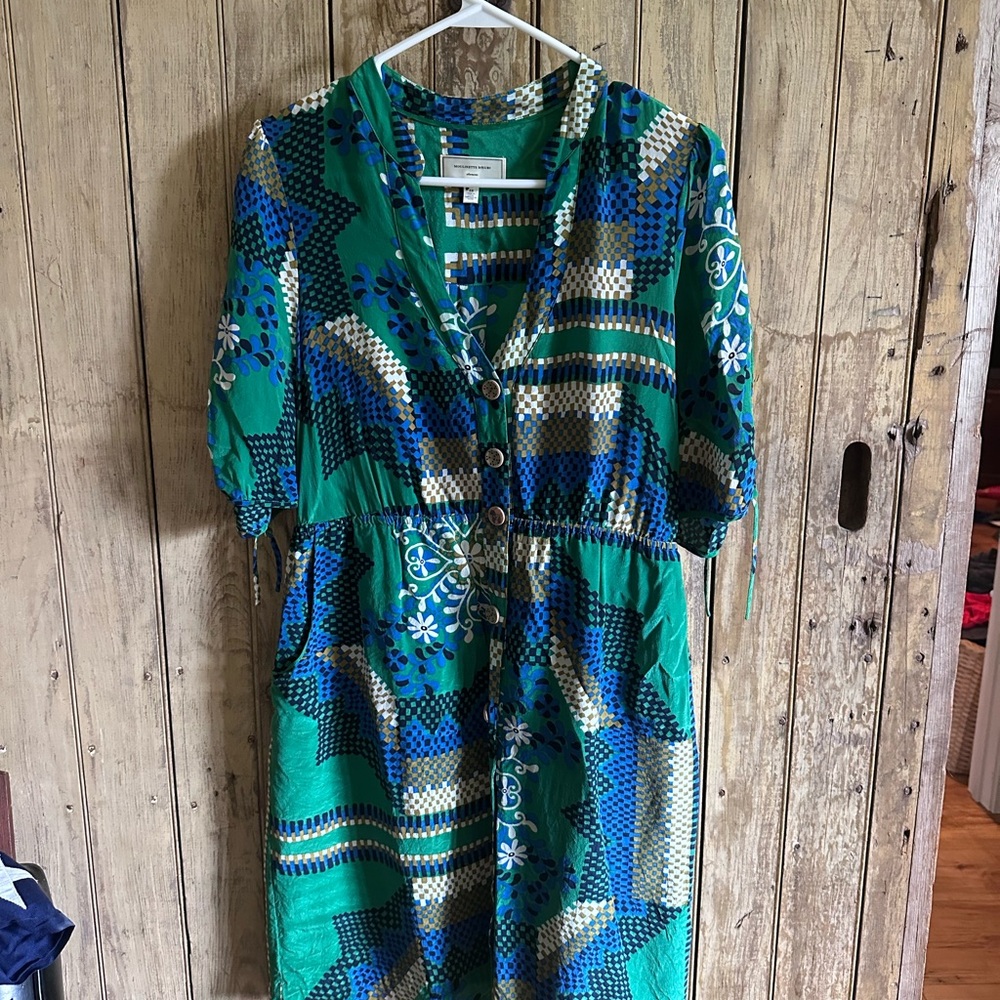 Moulinette Soeurs Green and Blue Printed Midi Dress